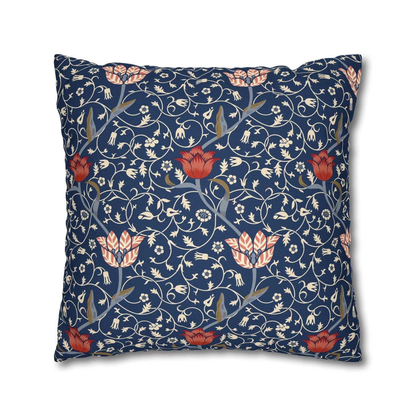 Decorative pillow with floral pattern on a blue background