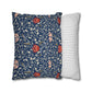 Two pillows, one with floral pattern and one with stripes, on a white background