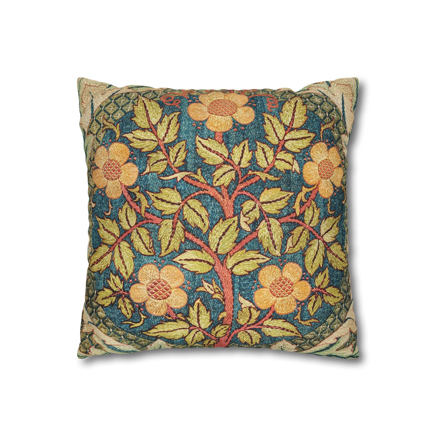 Decorative pillow with floral pattern on a white background