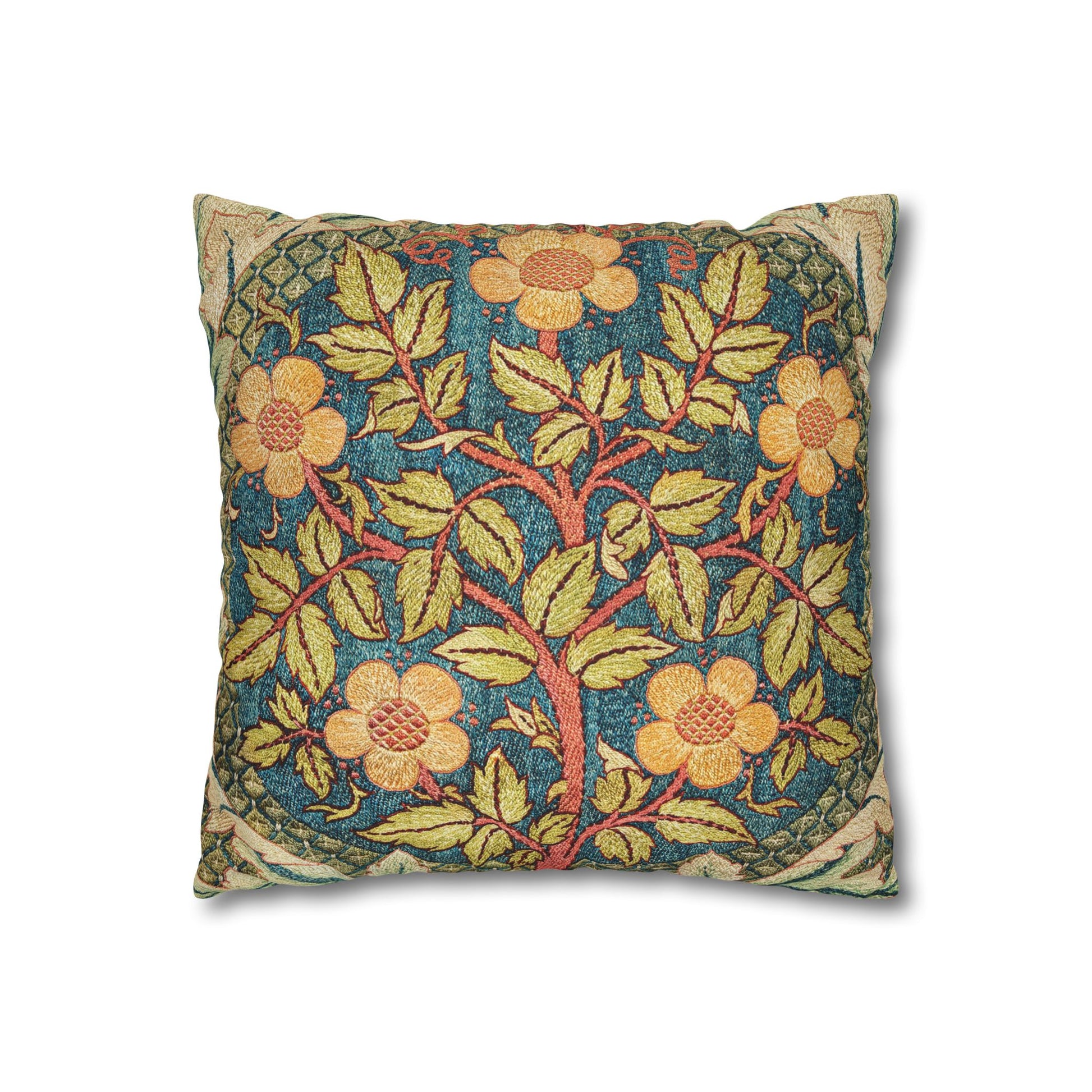 Decorative pillow with floral pattern on a white background