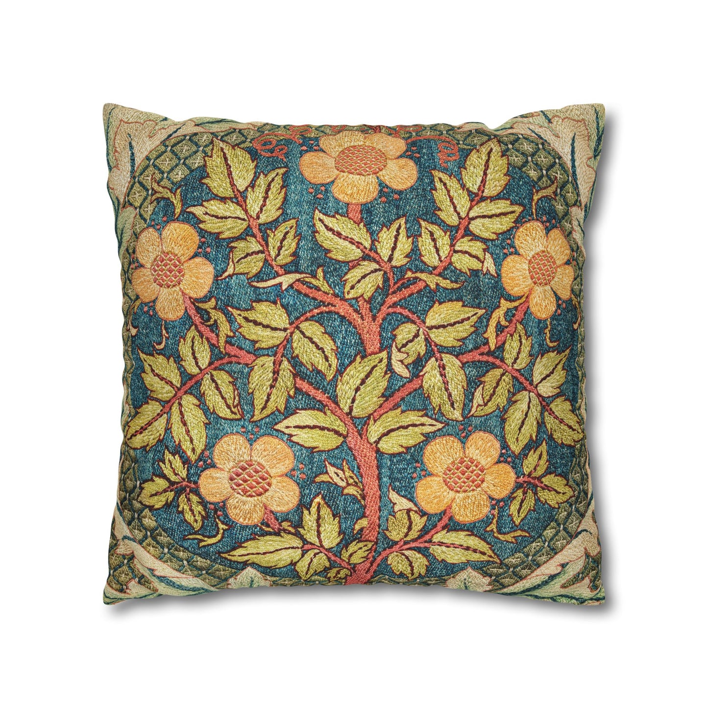 Decorative pillow with floral pattern on a white background