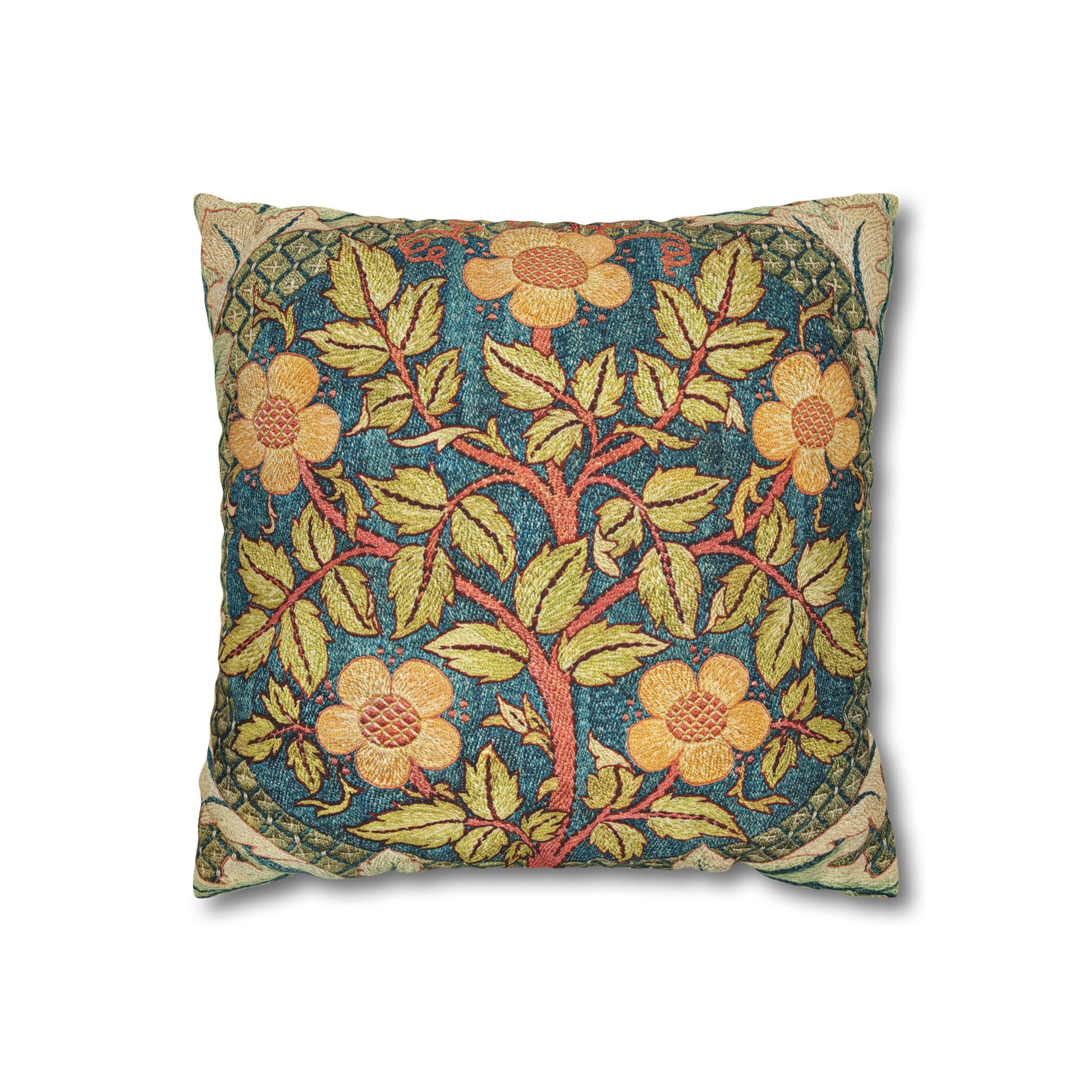 Decorative pillow with floral pattern on a white background