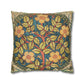 Decorative pillow with floral and tree pattern on a white background