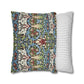 Two pillows, one with a floral pattern and the other with a striped pattern, on a white background - William Morris Snakeshead.