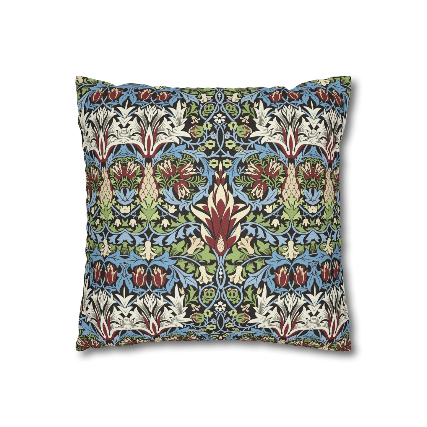 Decorative pillow with a colourful floral pattern on a white background - William Morris Snakeshead