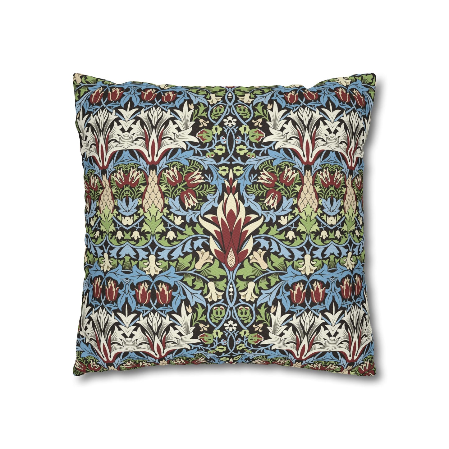 Decorative pillow with a multicolored floral pattern on a white background - William Morris Snakeshead