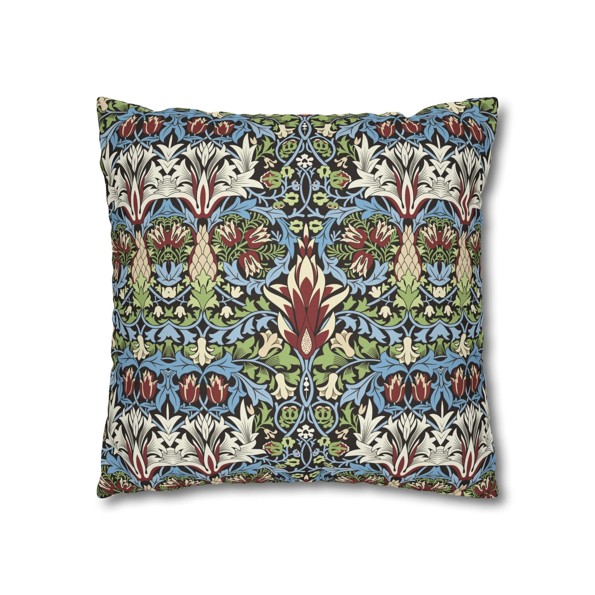 Decorative pillow with a multicolored floral pattern on a white background - William Morris Snakeshead