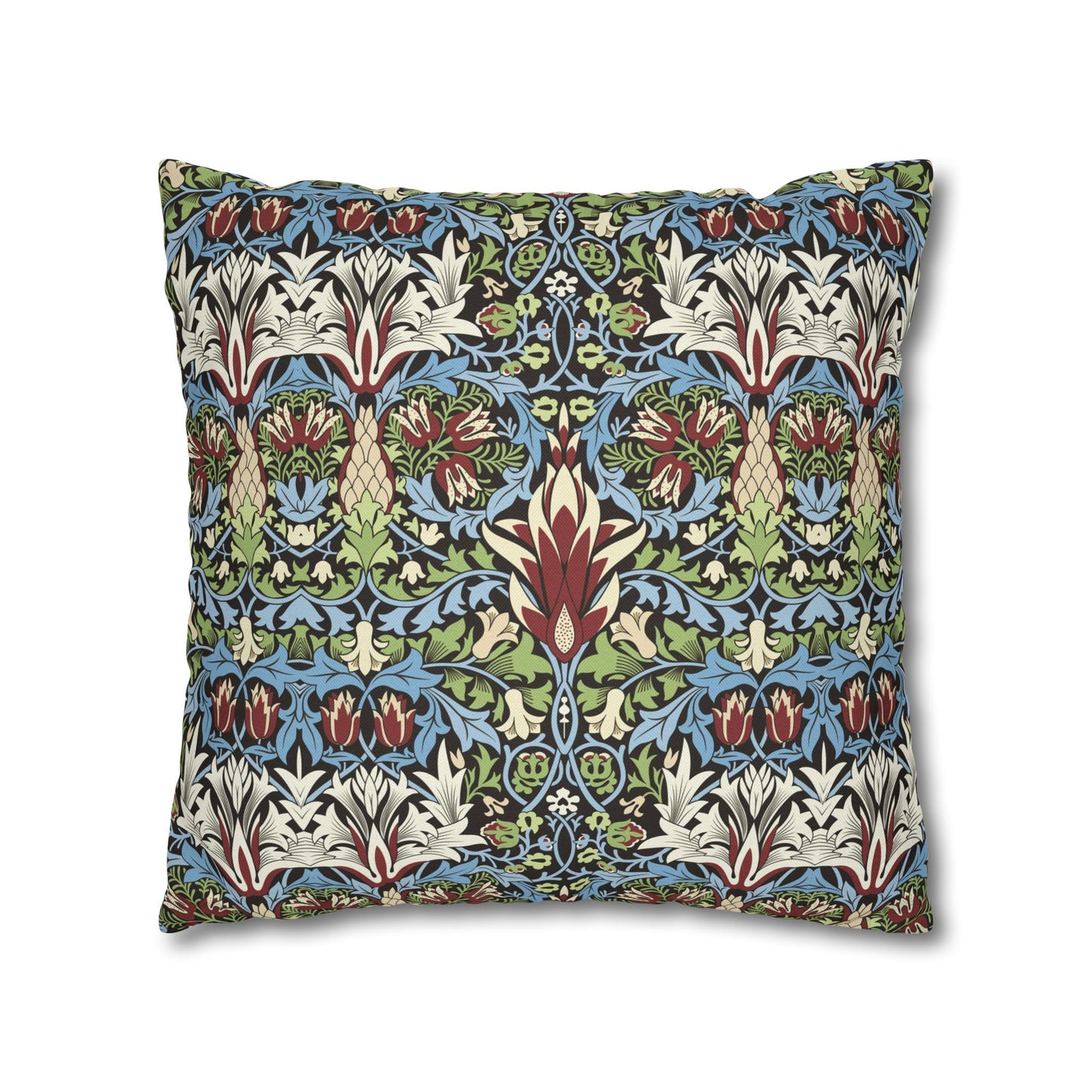 Decorative pillow with a multicoloured floral pattern on a white background - William Morris Snakeshead