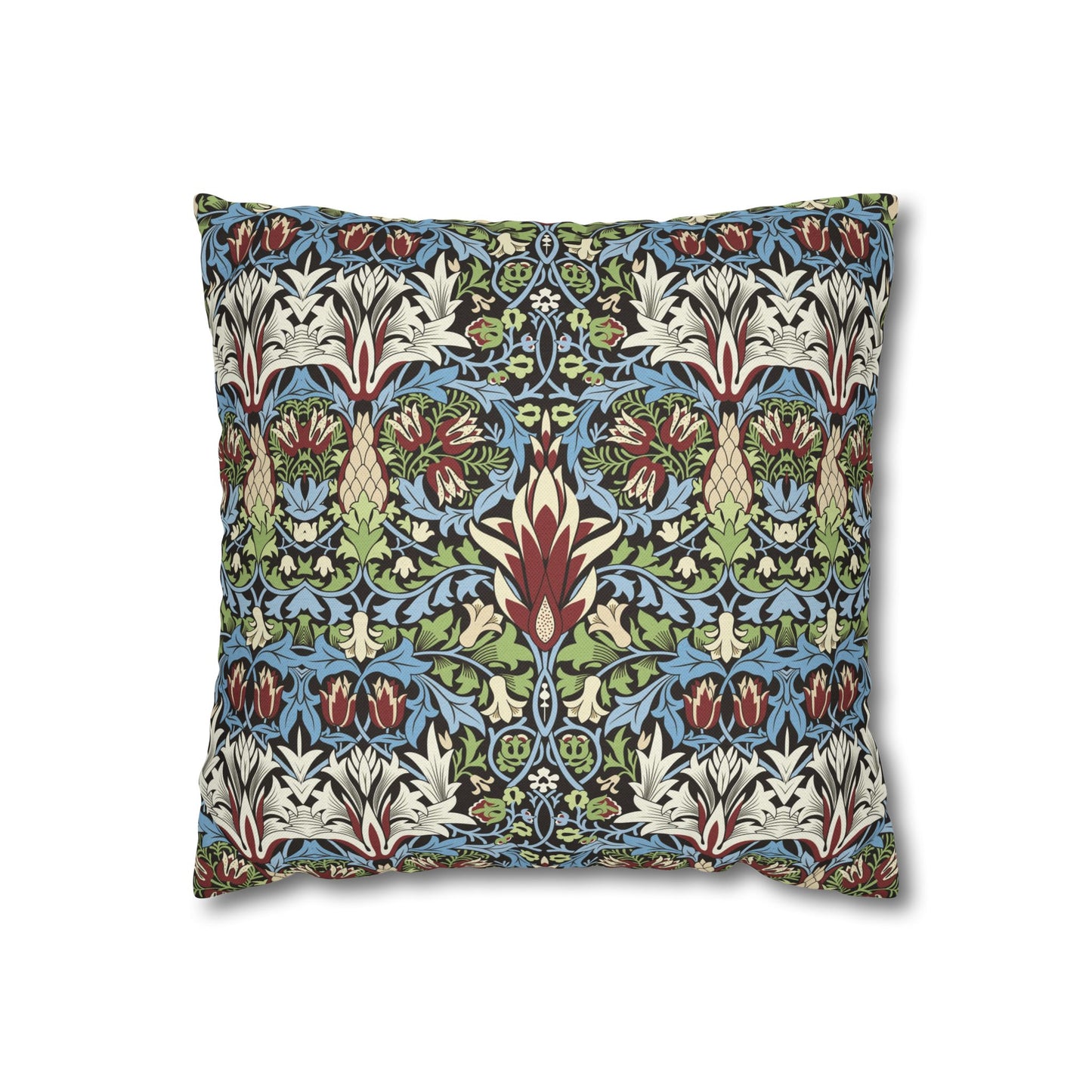 Decorative pillow with intricate floral pattern on a white background - William Morris Snakeshead