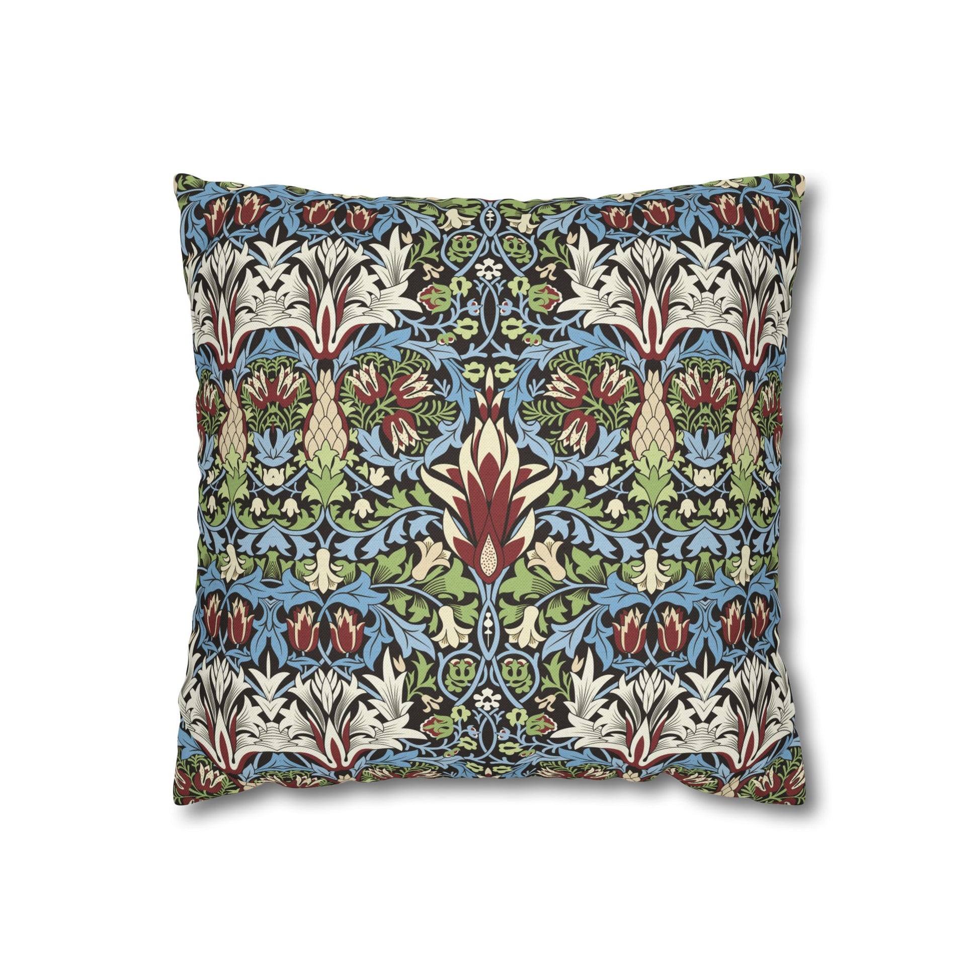 Decorative pillow with intricate floral pattern on a white background - William Morris Snakeshead