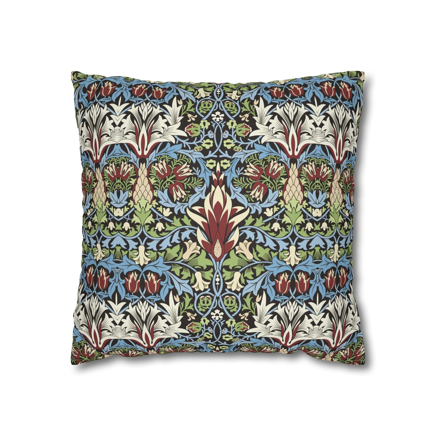 Decorative pillow with a colourful floral pattern on a white background - William Morris Snakeshead
