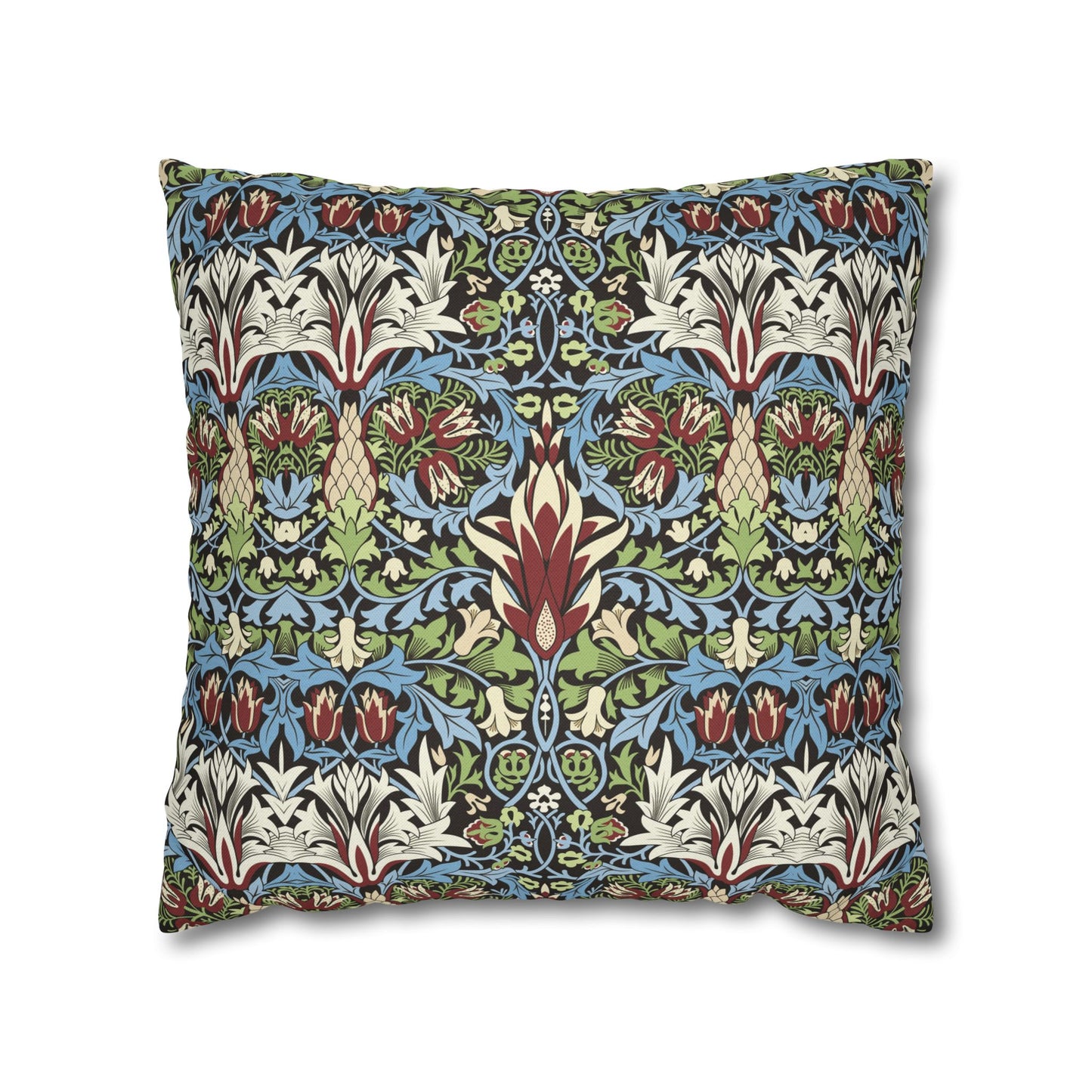 Decorative pillow with a multicolored floral pattern on a white background - William Morris Snakeshead