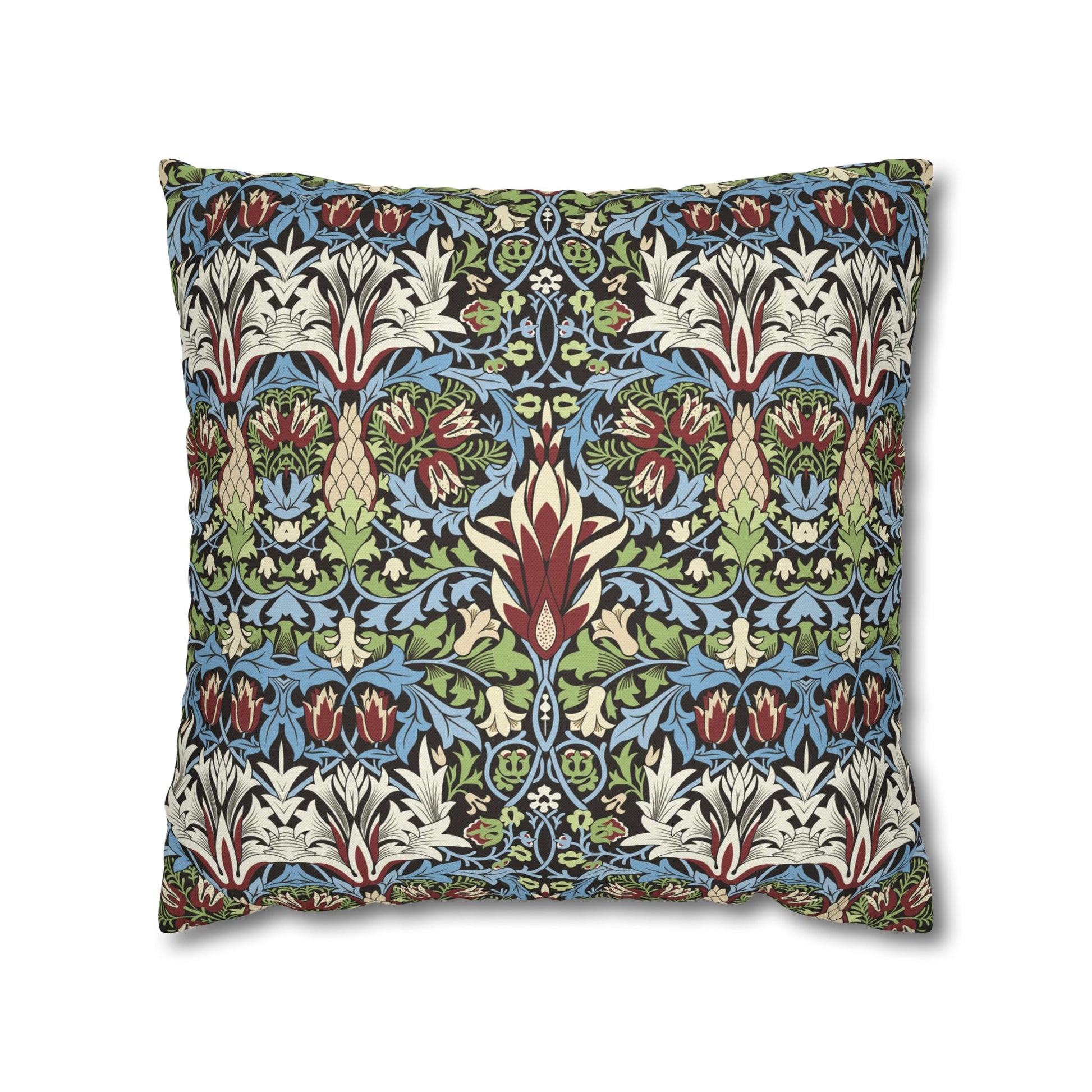 Decorative pillow with a multicolored floral pattern on a white background - William Morris Snakeshead