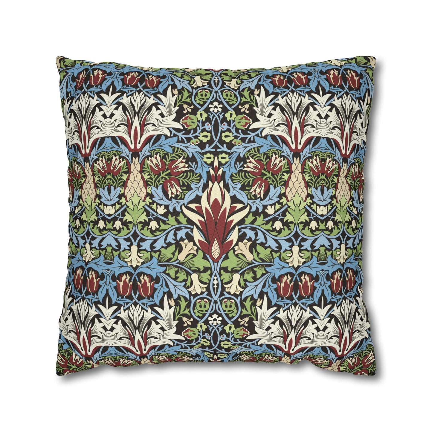 Decorative pillow with intricate floral pattern on a white background - William Morris Snakeshead