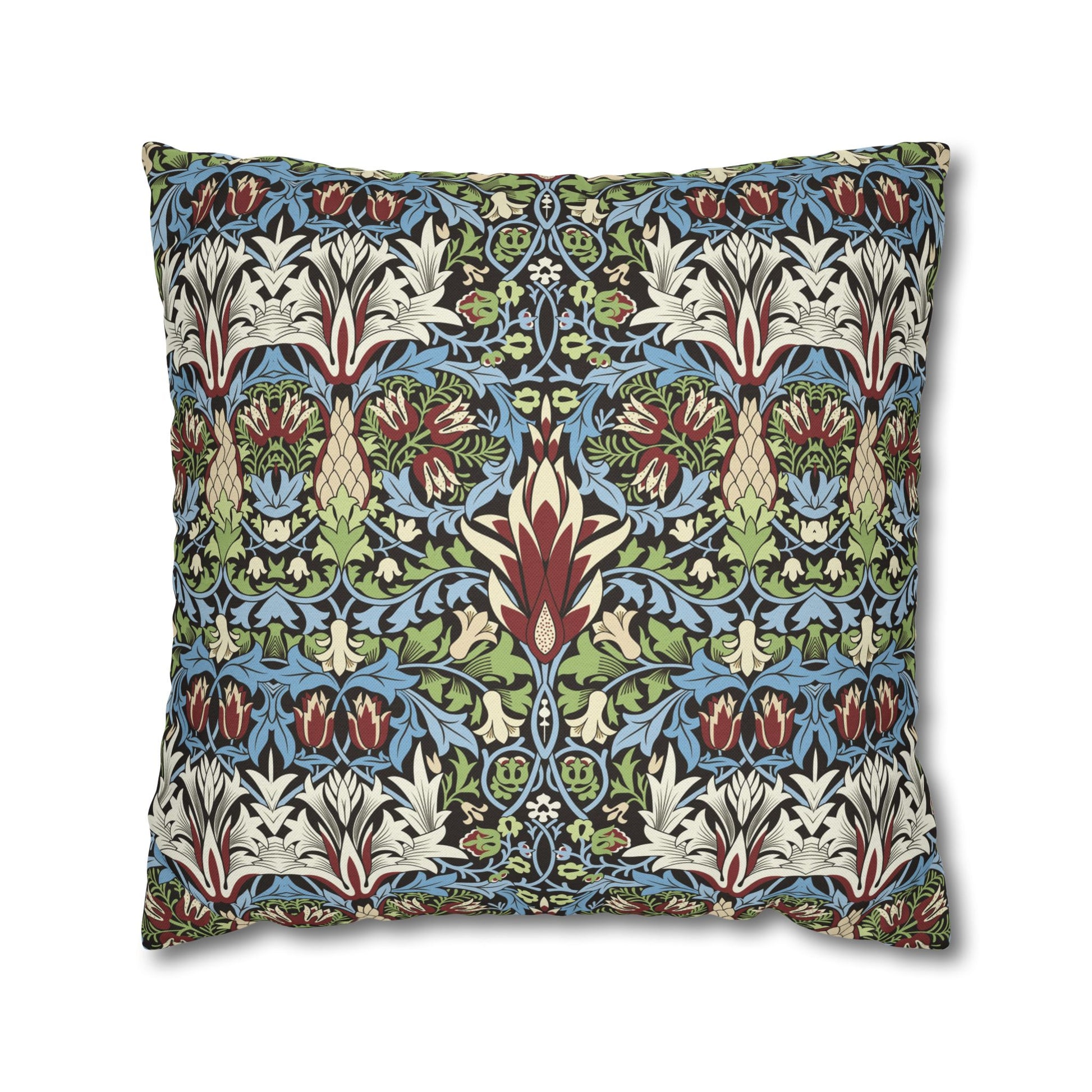 Decorative pillow with intricate floral pattern on a white background - William Morris Snakeshead