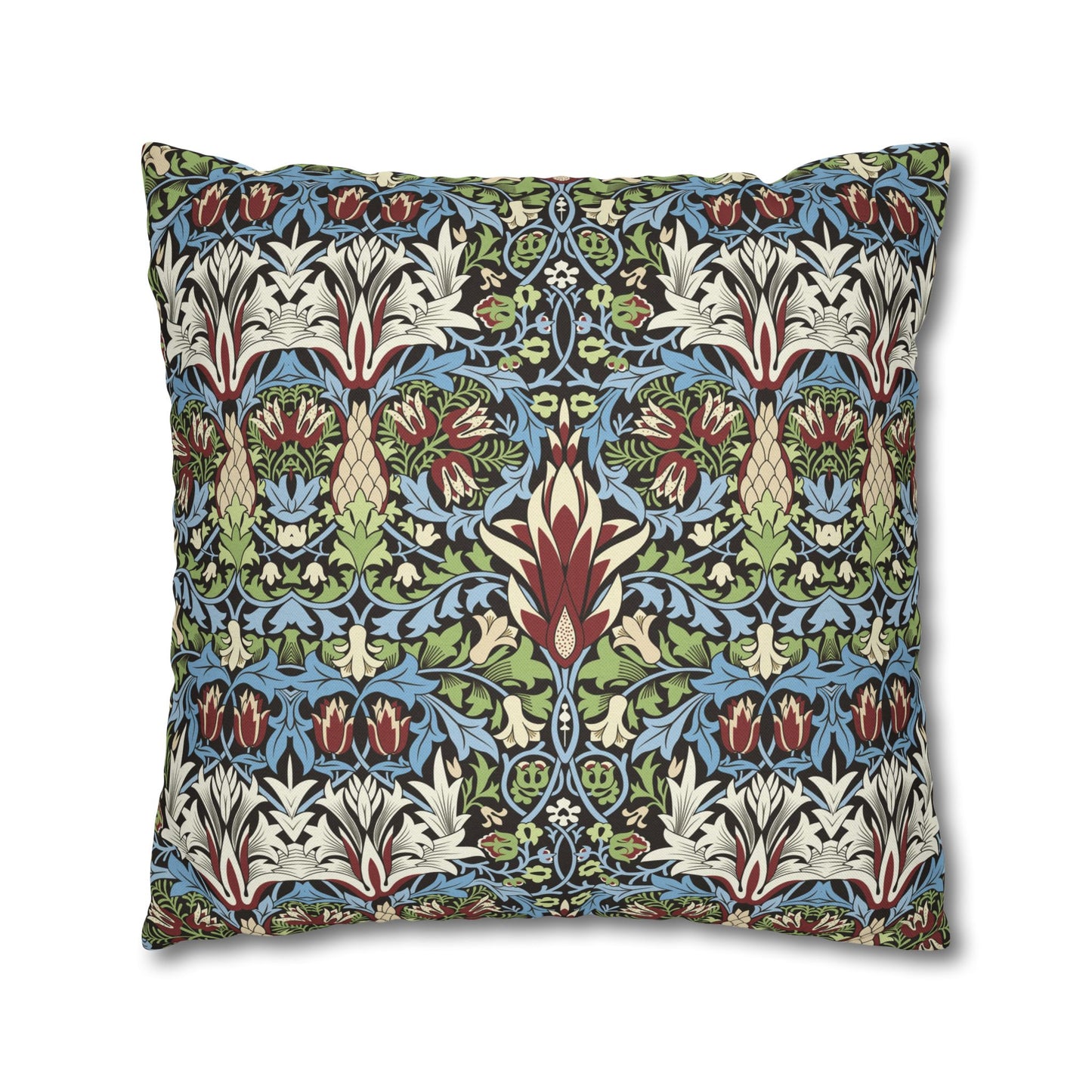Decorative pillow with intricate floral pattern on a white background - William Morris Snakeshead