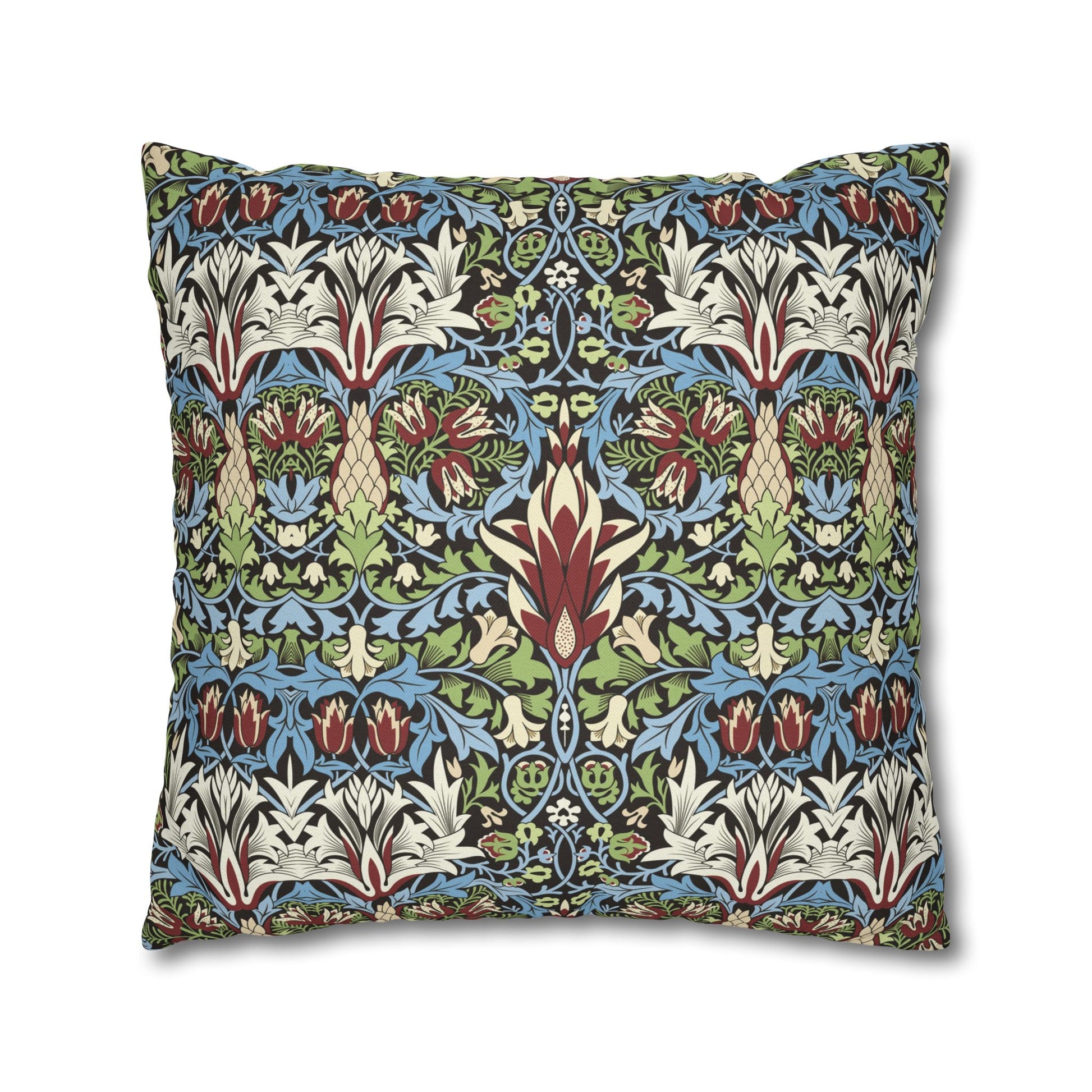 Decorative pillow with intricate floral pattern on a white background - William Morris Snakeshead