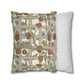 Decorative pillow with floral and lattice design next to a striped pillow on a white background