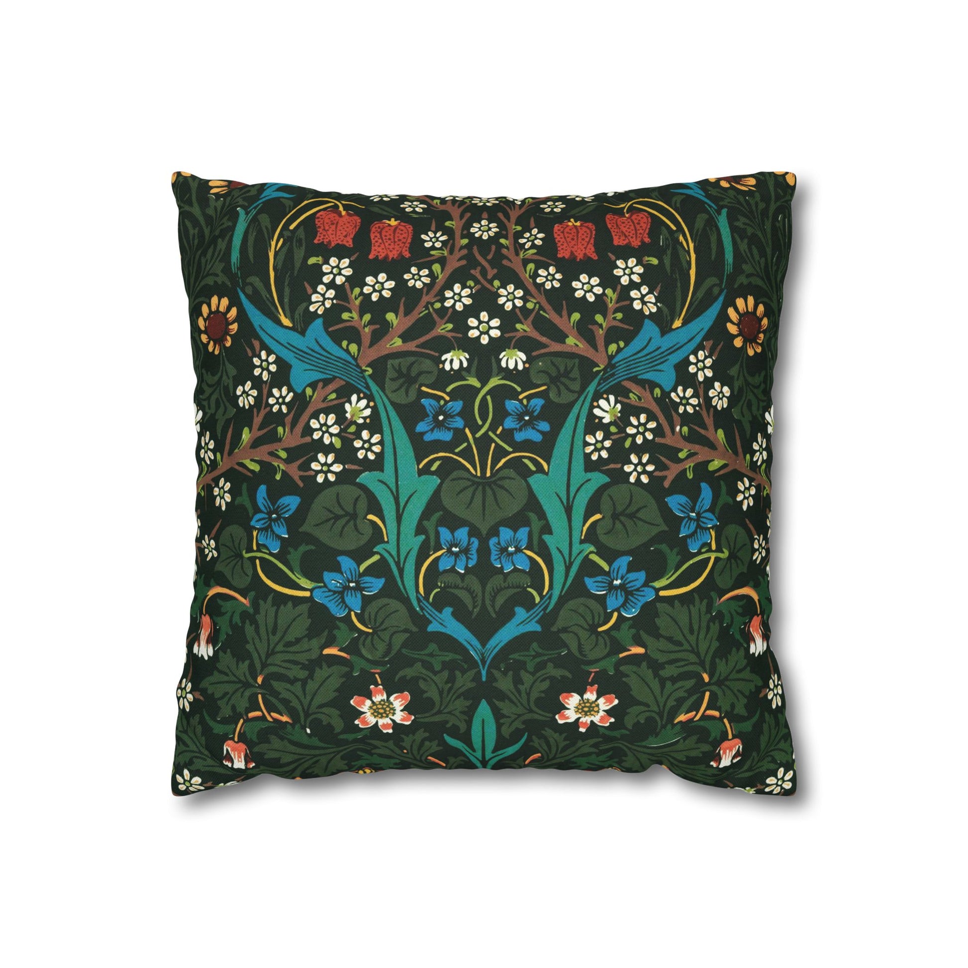 Decorative pillow with intricate floral pattern on a white background - William Morris Tulip