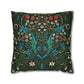 Decorative pillow with floral and bird pattern on a white background - William Morris Tulip