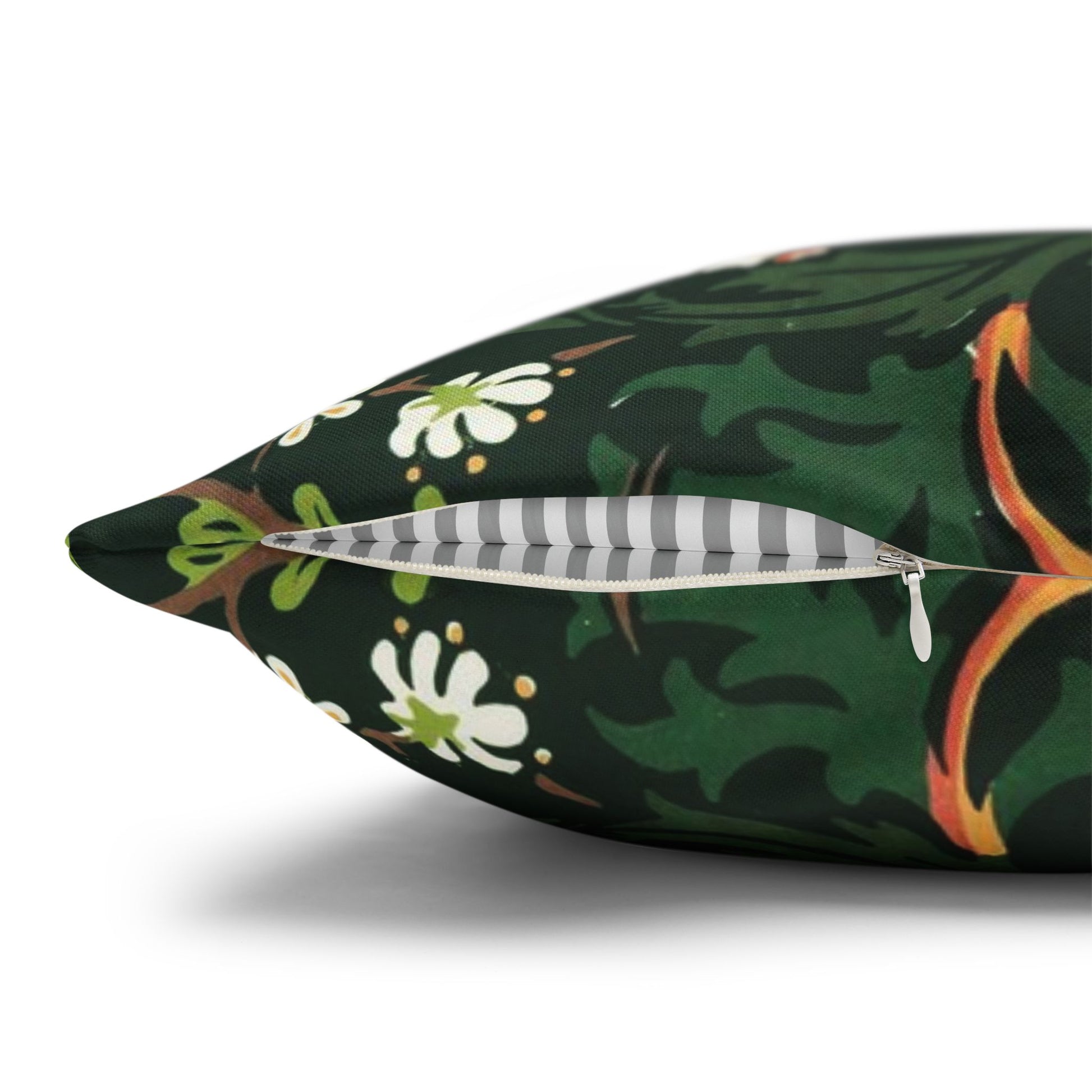 Floral-patterned pillow with a zipper on a white background - William Morris Tulip