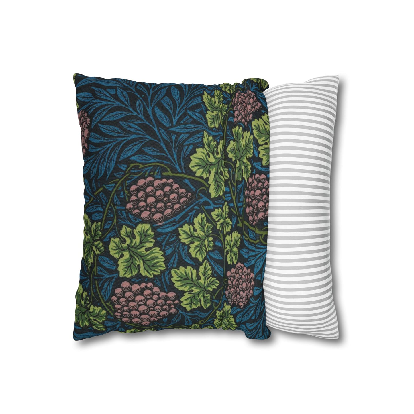 Decorative pillow with floral pattern and striped pillow on a white background