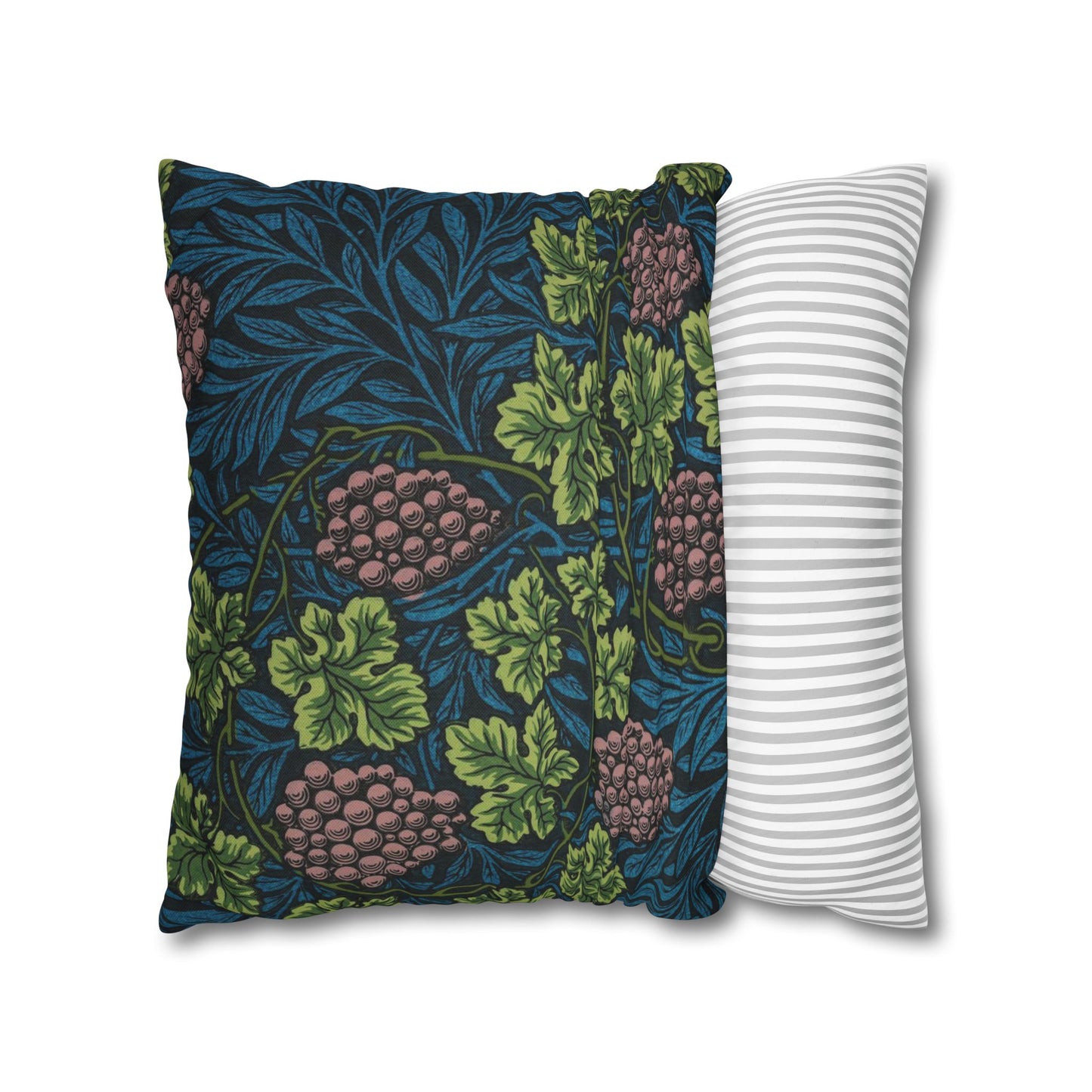 Two pillows, one with a floral pattern and the other with a striped pattern, on a white background.