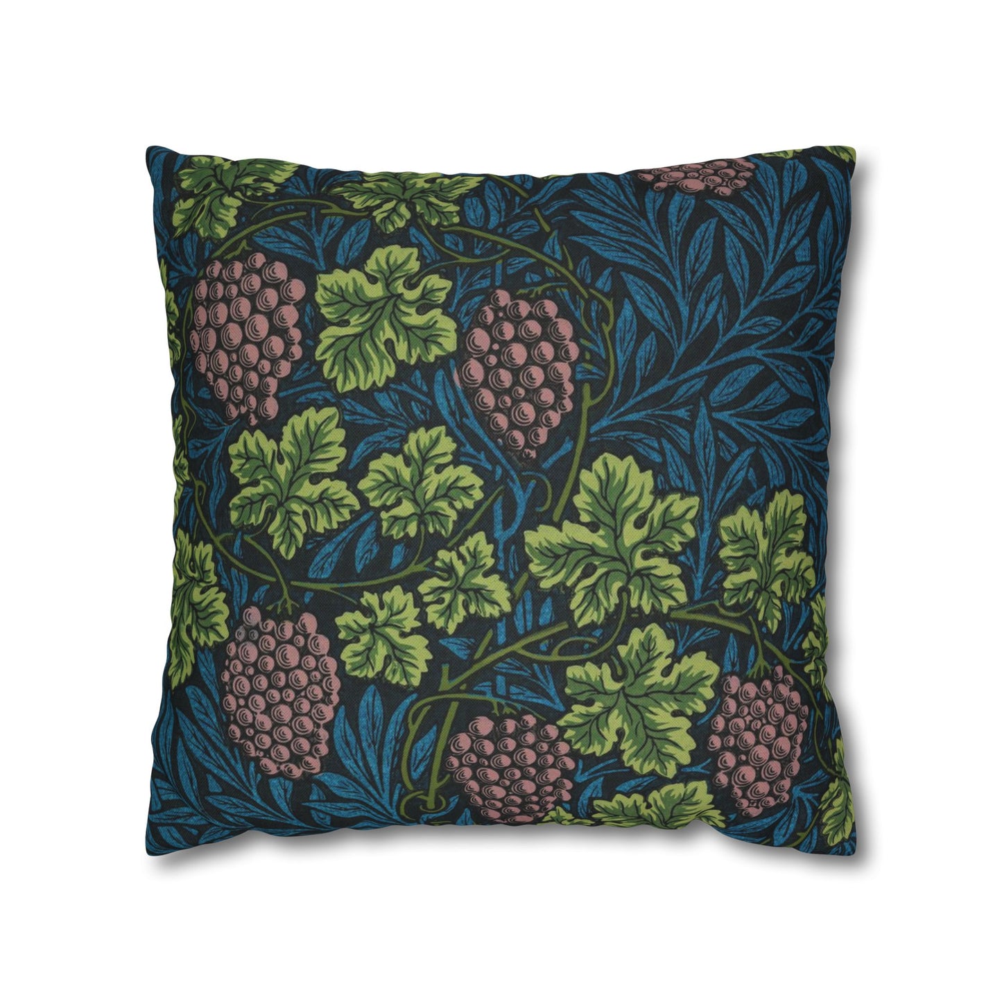 Decorative pillow with floral and grapevine pattern on a white background