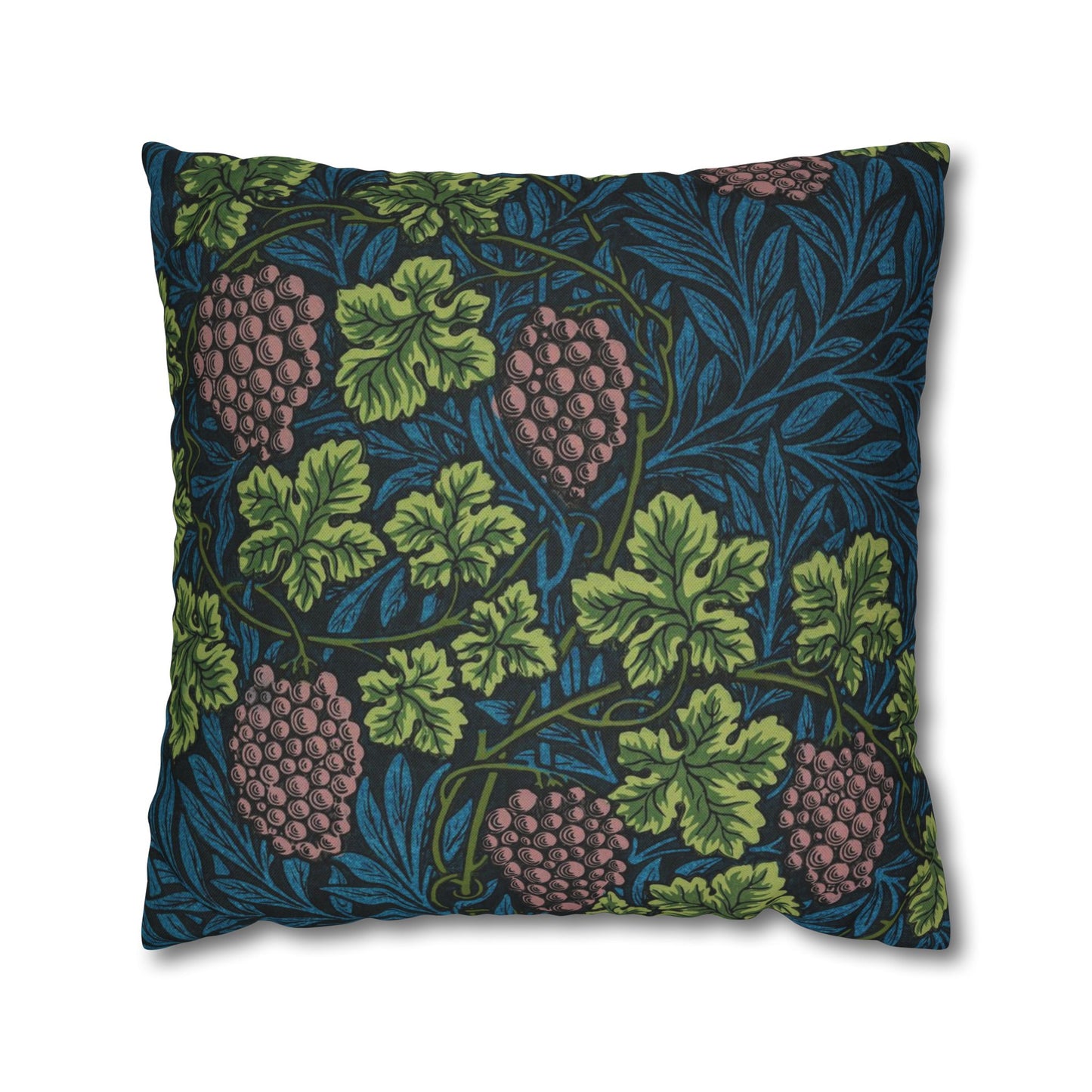 Decorative pillow with floral and grapevine pattern on a white background