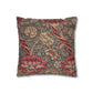 Decorative pillow with floral and animal pattern on a white background