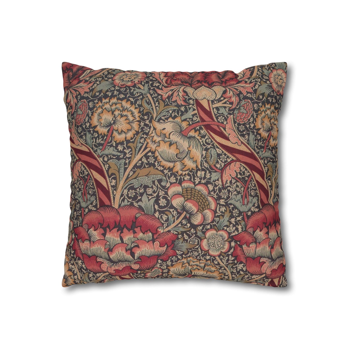 Decorative pillow with floral and animal pattern on a white background