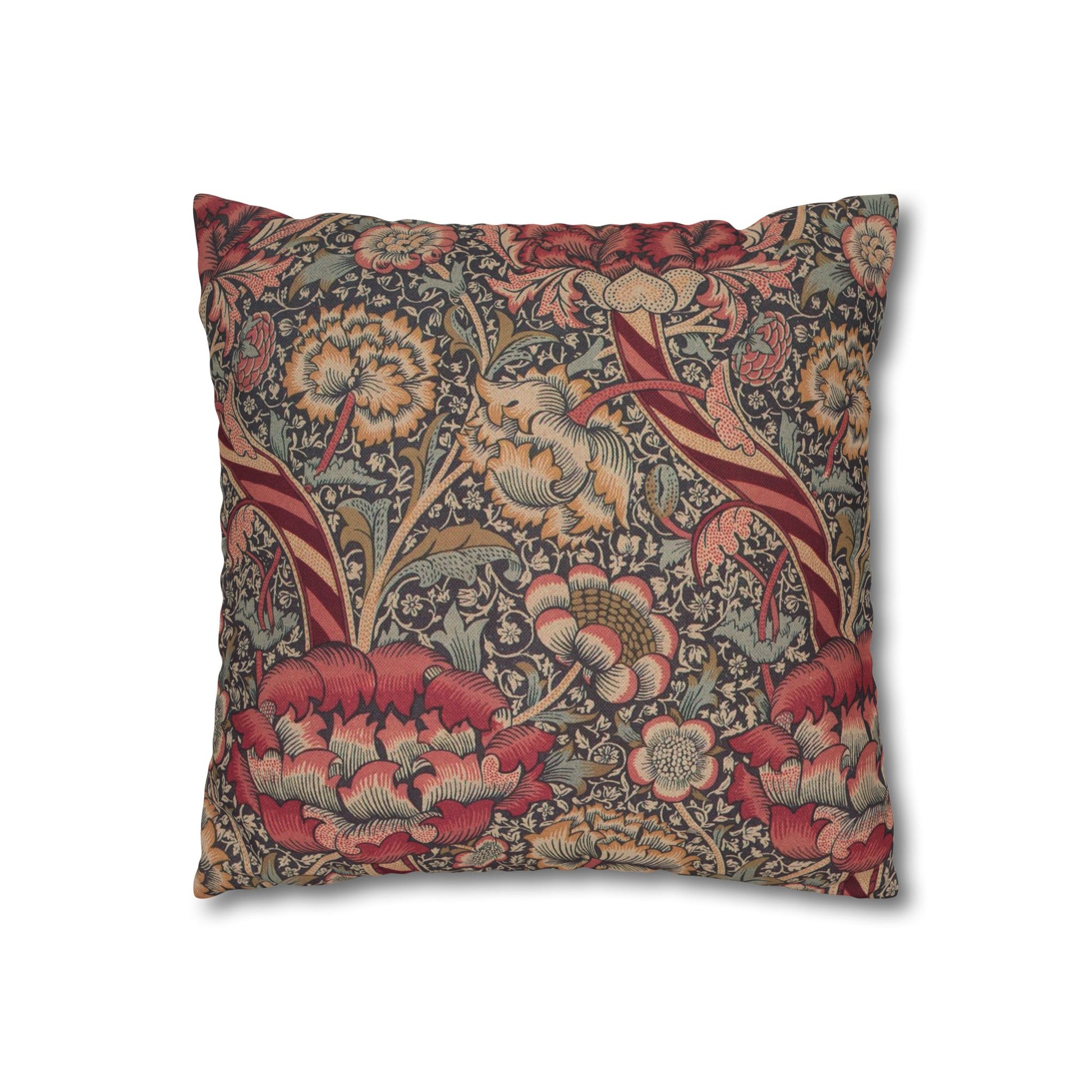 Decorative pillow with floral and animal pattern on a white background