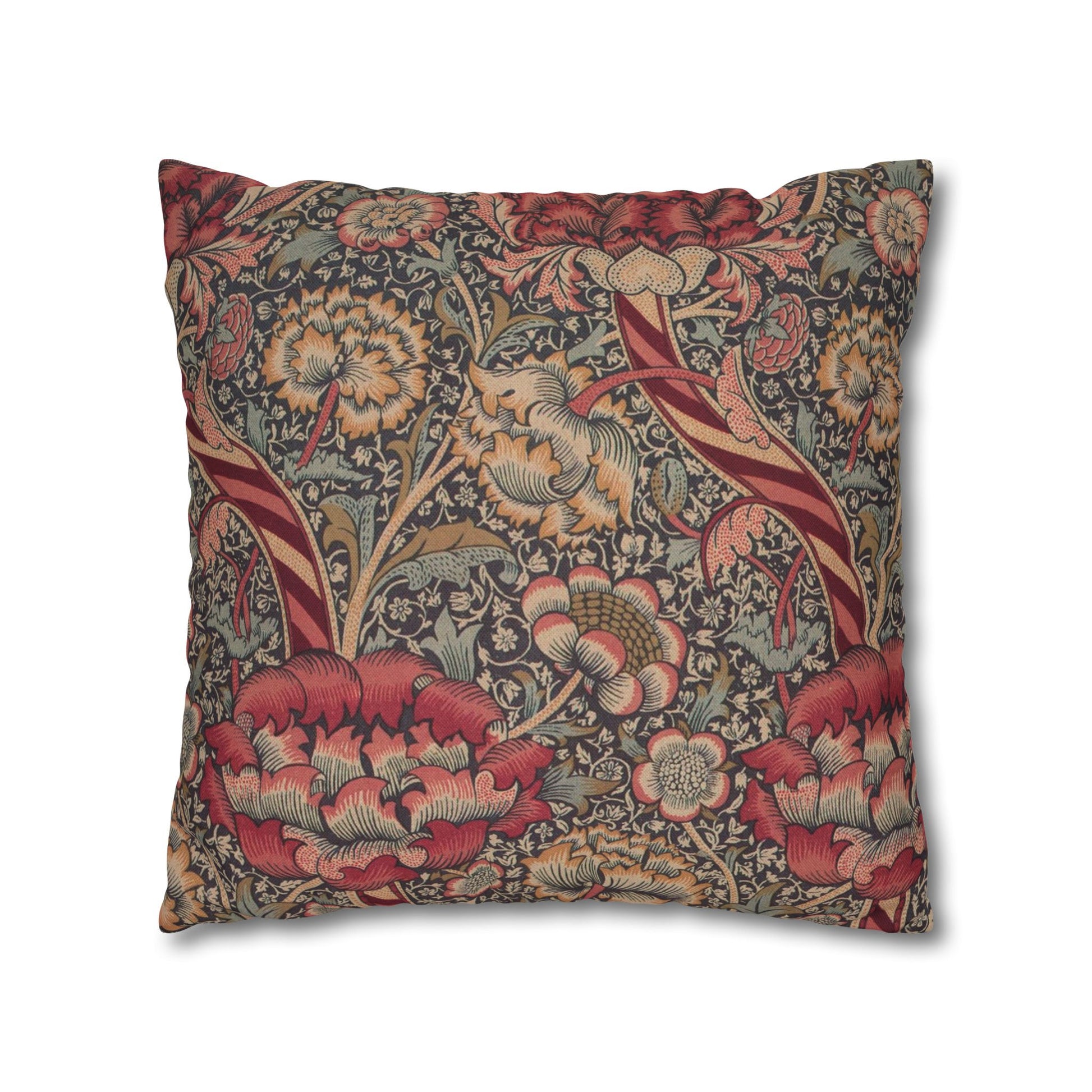 Decorative pillow with floral and bird pattern on a white background