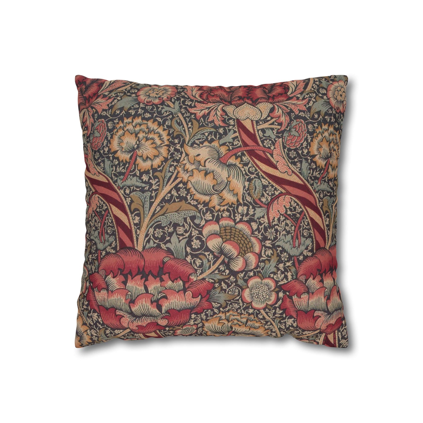 Decorative pillow with floral and animal pattern on a white background