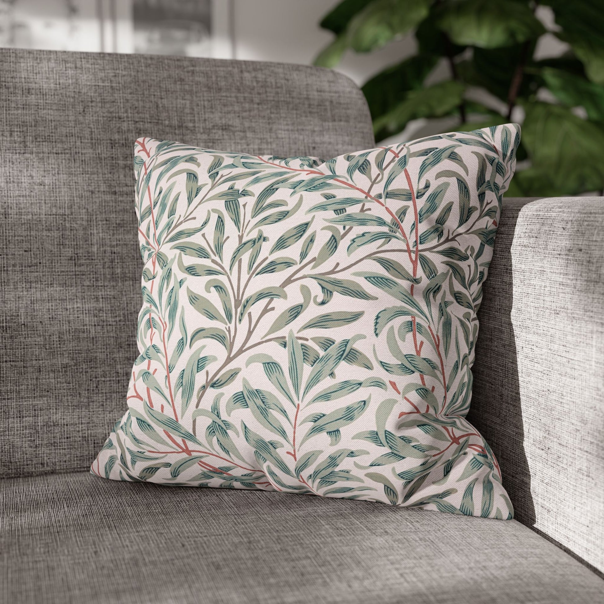 Decorative pillow with wavy pattern on a gray sofa