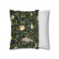 Two pillows, one with nature-themed design and one with striped pattern, on a white background.