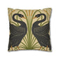 Decorative pillow with black swan design on a beige background