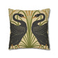 Decorative pillow with black bird design on a beige background