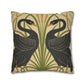 Decorative pillow with black swan design on a beige background