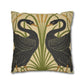 Decorative pillow with black swan design on a beige background
