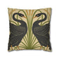 Decorative pillow with black swan design on a beige background