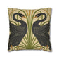 Decorative pillow with black swan design on a beige background