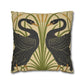 Decorative pillow with black swan design on a beige background