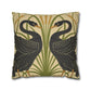 Decorative pillow with black swan design on a beige background