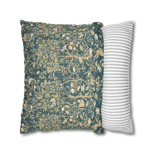 Two pillows, one with a floral pattern and the other with a striped pattern, on a white background.