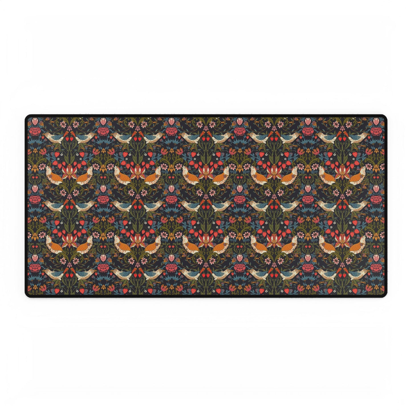 Rectangular mat with floral and bird pattern on a white background