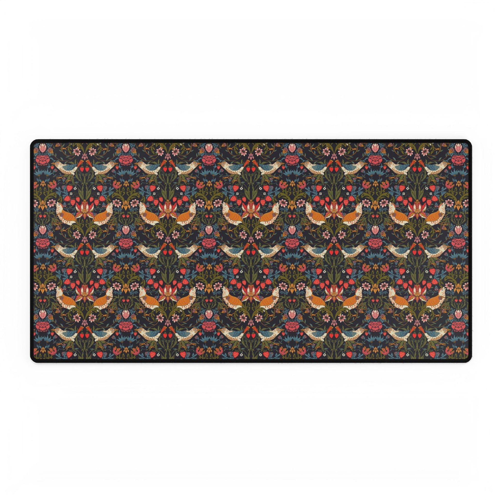 Rectangular mat with floral and bird pattern on a white background