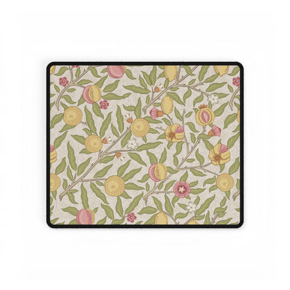 Floral patterned mouse pad with peach and leaf design on a beige background