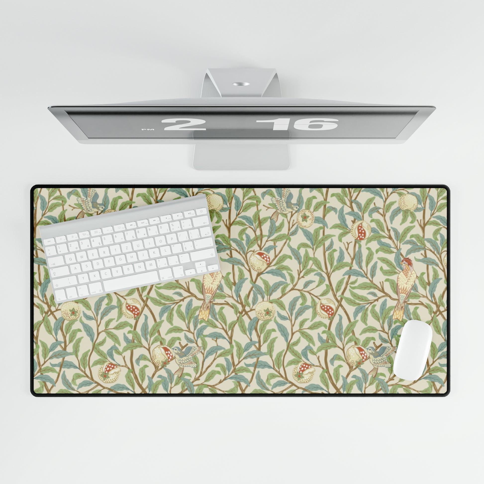 Desk Mat inspired by William Morris - Bird and Pomegranate Collection (Parchment) Elevate your workspace with timeless elegance and functional design. Inspired by the intricate patterns and botanical motifs of the Arts and Crafts Movement