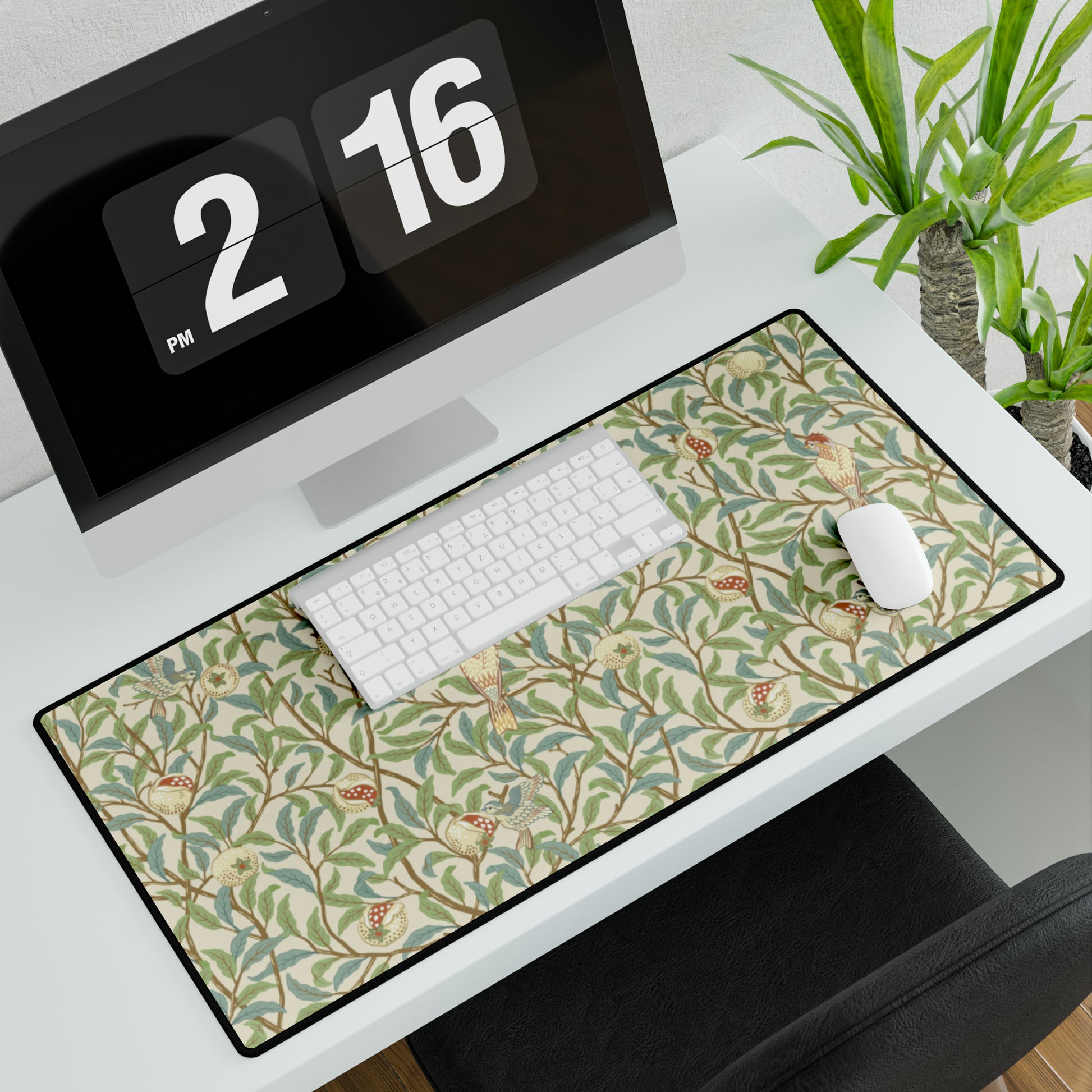 Desk Mat inspired by William Morris - Bird and Pomegranate Collection (Parchment) Elevate your workspace with timeless elegance and functional design. Inspired by the intricate patterns and botanical motifs of the Arts and Crafts Movement